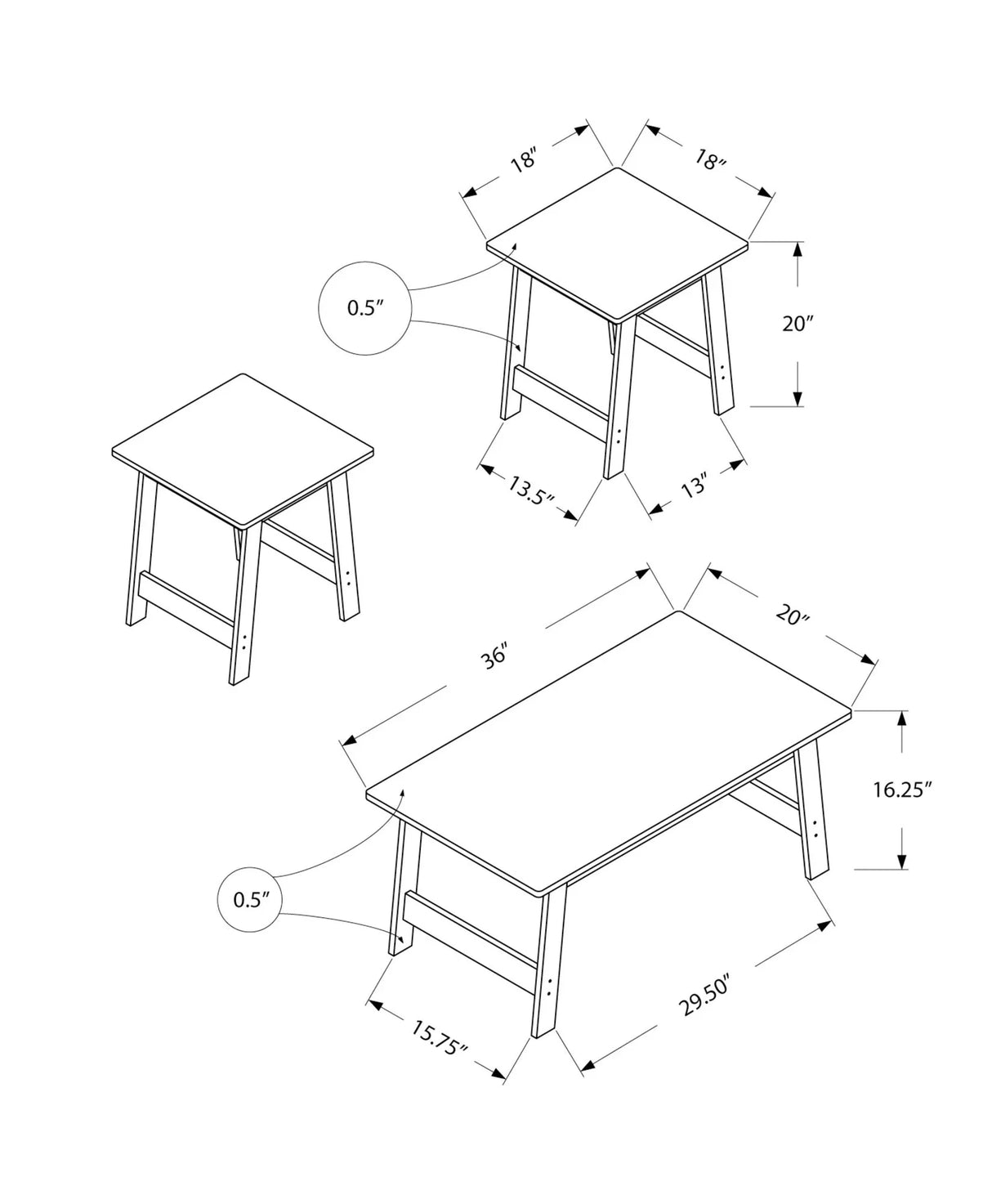 Table Set, Coffee, End, Side, Accent, Living Room Transitional (Set of 3) - Furniture Home Direct