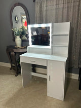 Vanity Desk With Mirror And LED Lighting For Bedroom White - Furniture Home Direct