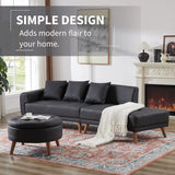 107 Inch Black Sectional With Round Storage Ottoman - Furniture Home Direct