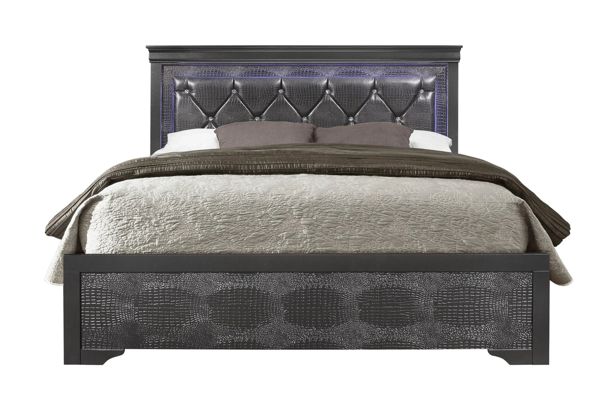 Queen Bedroom Set Modern Solid Wood 5 Piece Metallic Gray - Furniture Home Direct