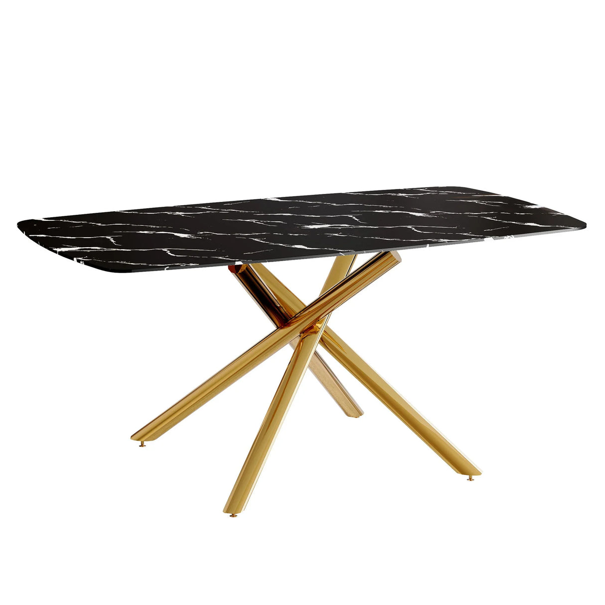 Luxurious Marble Patterned Dining Table With Metal Fork Legs - Furniture Home Direct