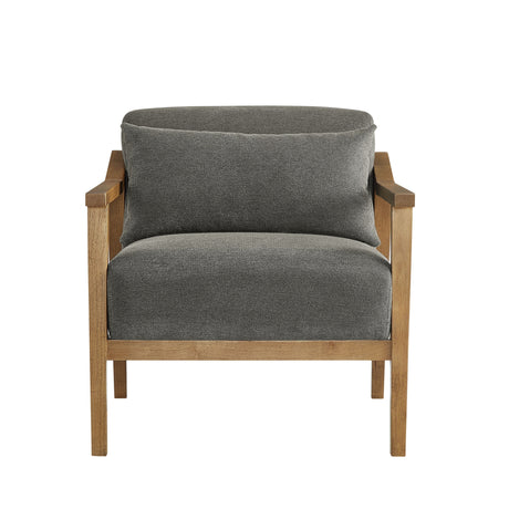 Arm Accent Chair with Lumbar Pillow, Light Walnut Frame