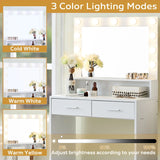 Vanity Desk With Mirror And Lights, Dressing Table With Large Drawer, 2 Level Storage Dresser & 3 Lighting Modes Adjustable Brightness, Suitable For Bedroom - Furniture Home Direct