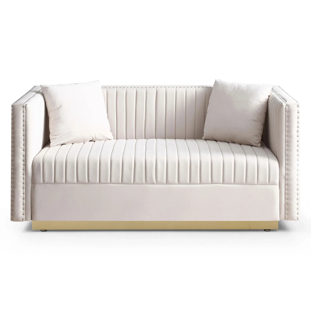 Contemporary Vertical Channel Tufted Sofa Loveseat Modern Upholstered Couch For Living Room With 2 Pillows - Furniture Home Direct