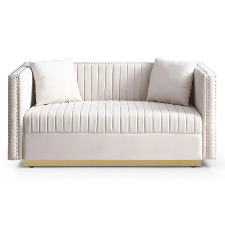 Contemporary Vertical Channel Tufted Sofa Loveseat Modern Upholstered Couch For Living Room With 2 Pillows - Furniture Home Direct
