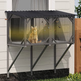 Premium Cat Window Box With Bug Proof Net For Large Indoor Cats Spruce Wood & Polyester - Antique Gray - Furniture Home Direct