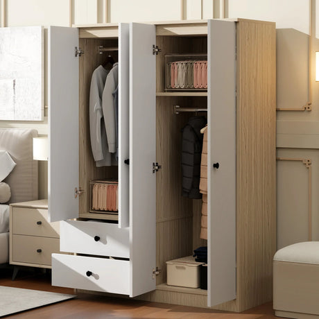 Wardrobe With Drawers And Hanging Rod Solid Wood White - Furniture Home Direct