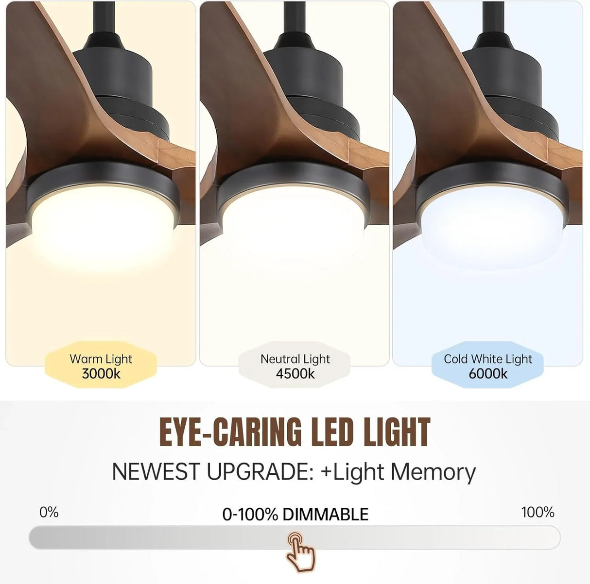 Ceiling Fan With Lights 3 Solid Wood Fan Blade Noiseless Reversible Motor Remote Control - Black - Furniture Home Direct