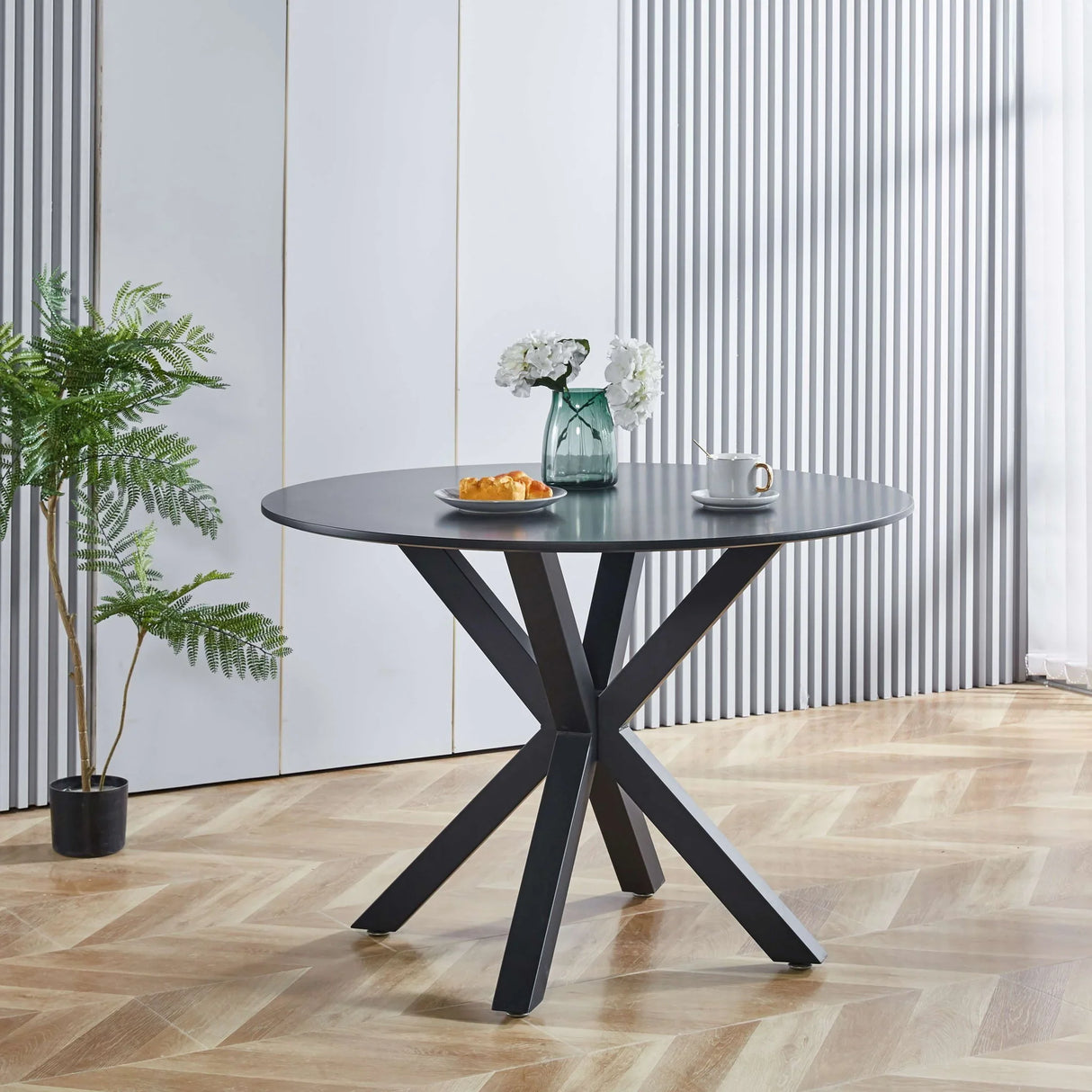 Table Mid-Century Dining Table For 4 - 6 People With Round MDF Table Top, Pedestal Dining Table, End Table Leisure Coffee Table, Cross Leg - Furniture Home Direct