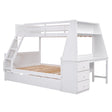 Twin Over Full Bunk Bed With Trundle And Built-In Desk, Three Storage Drawers And Shelf - White - Furniture Home Direct