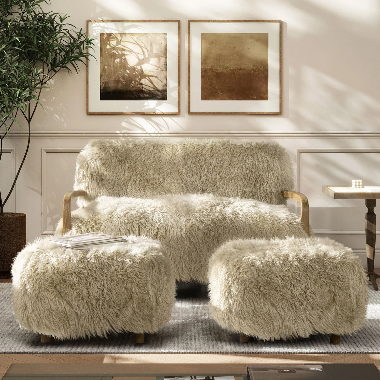 Enchante - Sheepskin Accent Loveseat - Taupe / Natural - Furniture Home Direct