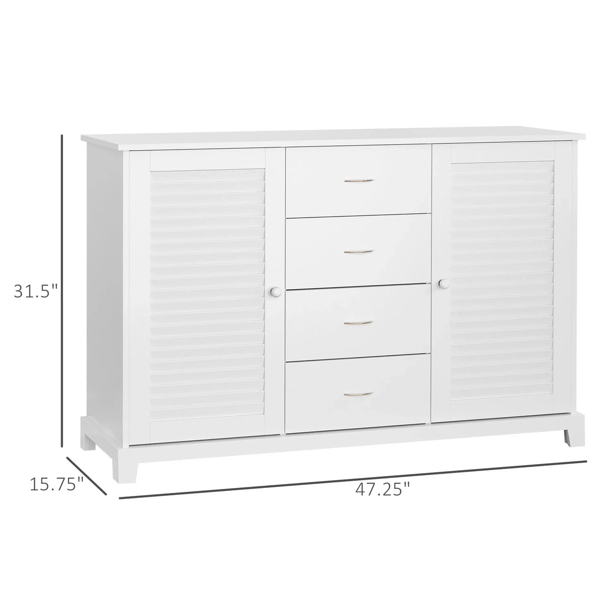 Homcom - Sideboard Buffet Cabinet, Kitchen Cabinet, Coffee Bar Cabinet With 4 Drawers And 2 Louvered Doors For Living Room, Kitchen - White - Furniture Home Direct