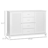 Homcom - Sideboard Buffet Cabinet, Kitchen Cabinet, Coffee Bar Cabinet With 4 Drawers And 2 Louvered Doors For Living Room, Kitchen - White - Furniture Home Direct
