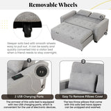 66.5" Upholstered Loveseat With Pull Out Bed, Two Throw Pillows, Dual USB Charging Port and Adjustable Backrest - Light Gray - Furniture Home Direct