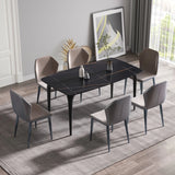 63" Artificial Stone Black Curved Black Metal Leg Dining Table, 6 People - Black - Furniture Home Direct