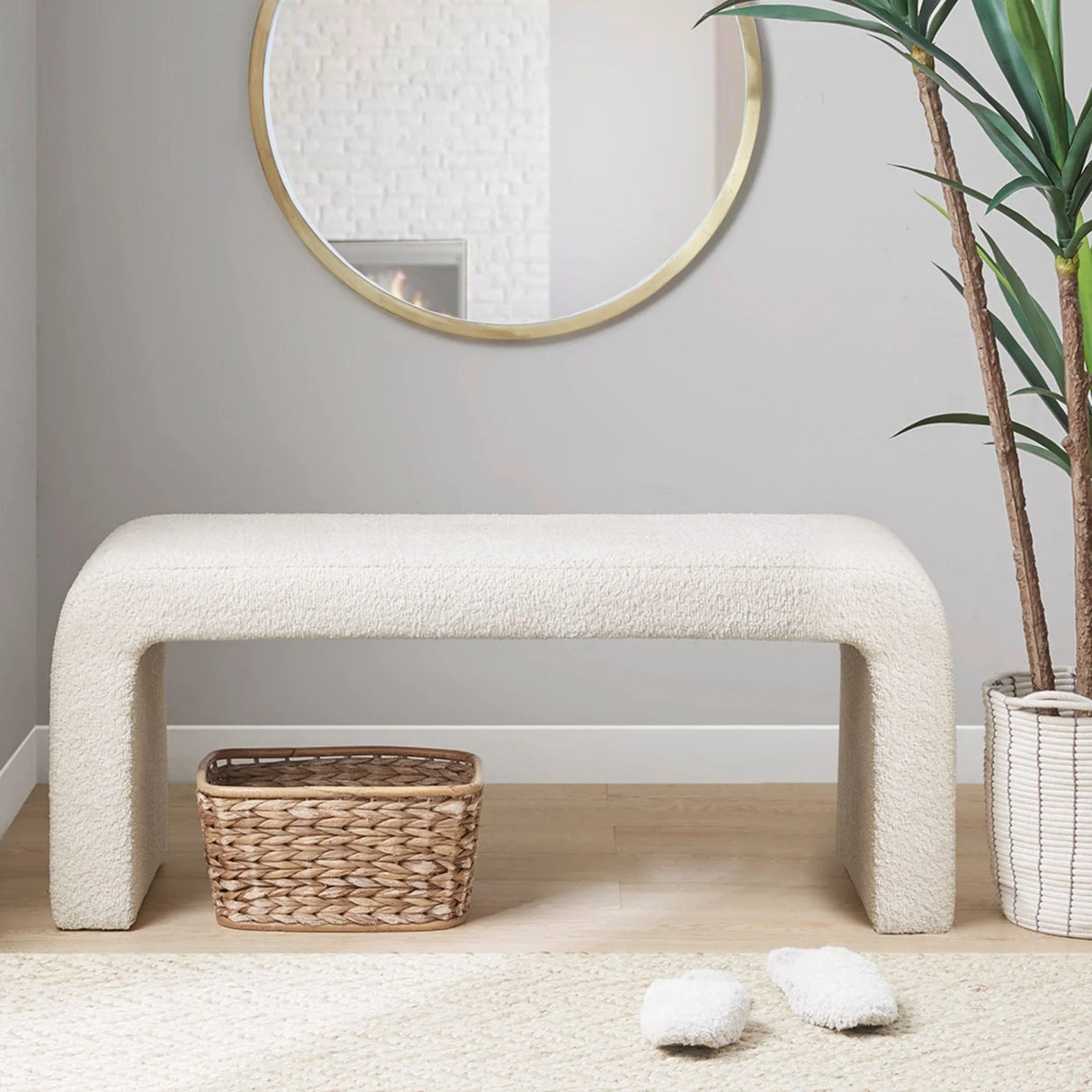 Modern Contemporary Boucle Waterfall Bench - Furniture Home Direct