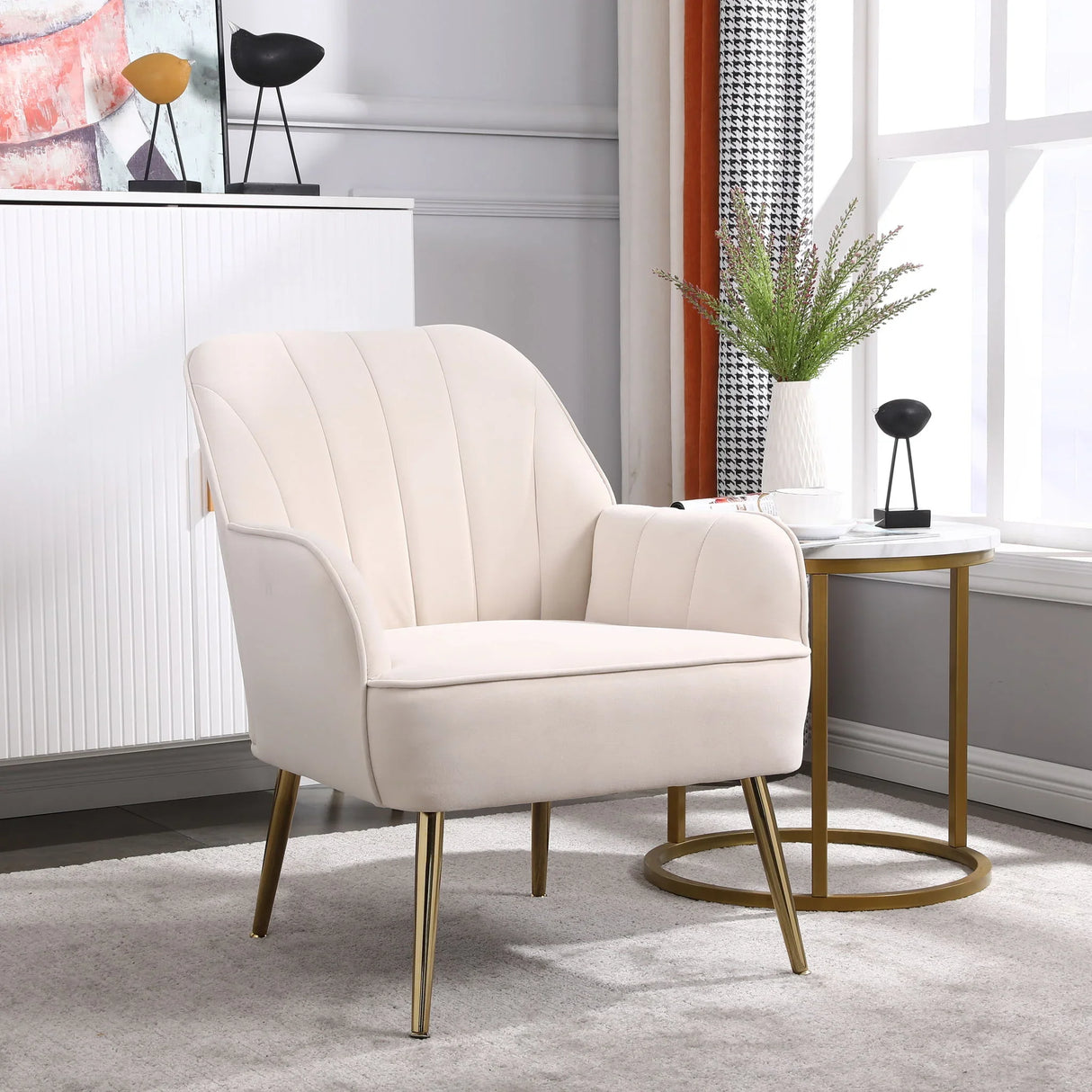Modern Mid-Century Chair Tufted Sherpa Armchair For Living Room Bedroom Office - Furniture Home Direct