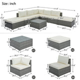 8 Pieces Outdoor Patio Furniture Conversation Wicker Sofa Set - Furniture Home Direct