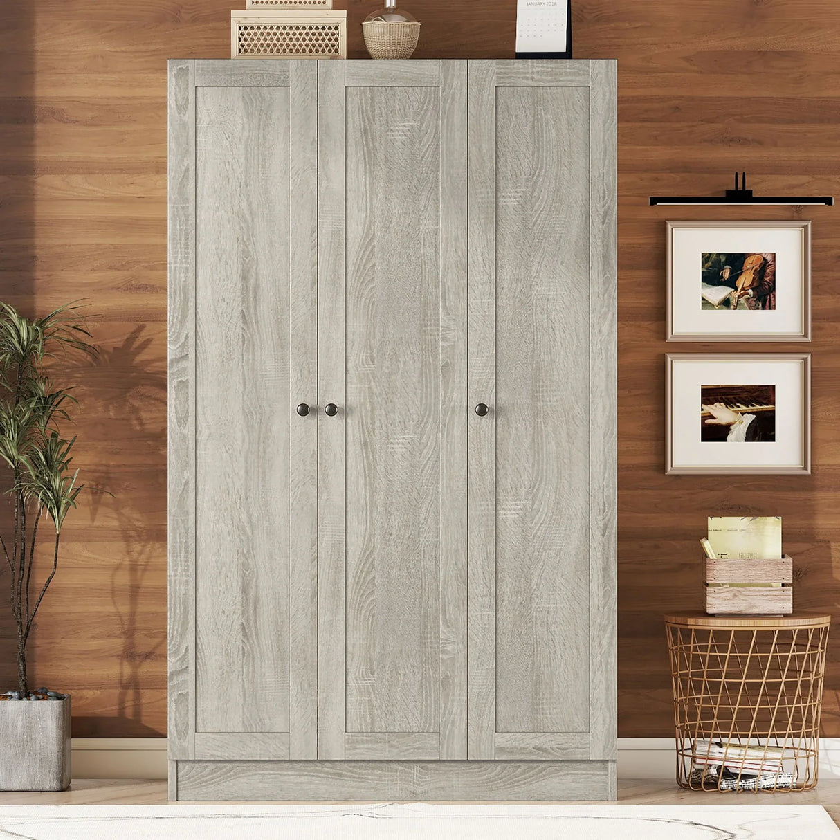 3 Door Shutter Wardrobe With Shelves - Furniture Home Direct