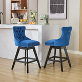 Bar Stools Swivel Velvet Tufted Nailhead Trim Set of 2 Blue - Furniture Home Direct