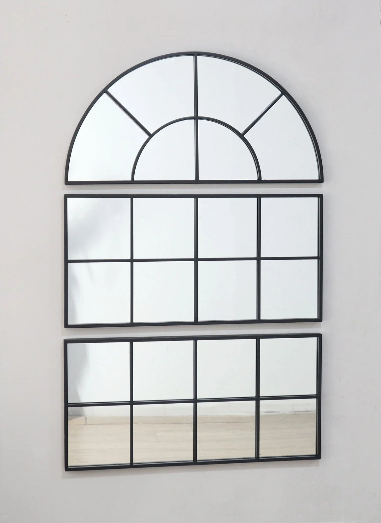 Large Arched Wall Mirror With 3 Separate Sections - Black - Furniture Home Direct