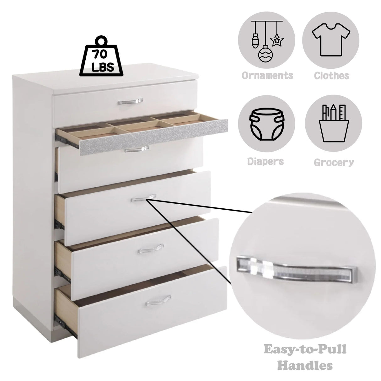 Naima II - High Gloss Chest - White - Furniture Home Direct