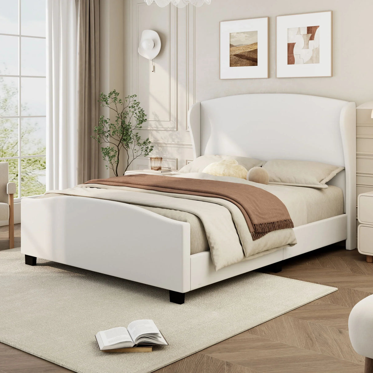 High Headboard Wingback Linen Upholstered Bed - Furniture Home Direct