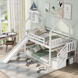 Twin Over Twin House Bunk Bed With Convertible Slide, Storage Staircase - Furniture Home Direct
