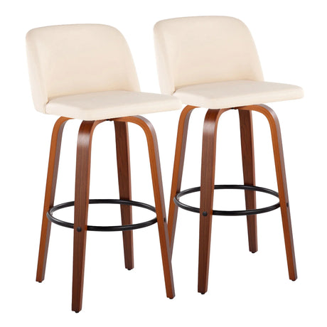 Toriano - Mid Century Modern Fixed Height Barstool Swivel And Round Footrest (Set of 2) - Furniture Home Direct