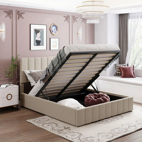 Elegant Upholstered Platform Bed With Hydraulic Storage System - Furniture Home Direct