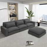 Chenille Cloud Sectional with Ottoman, Charging Ports and Three Back Pillows - Grey - Furniture Home Direct