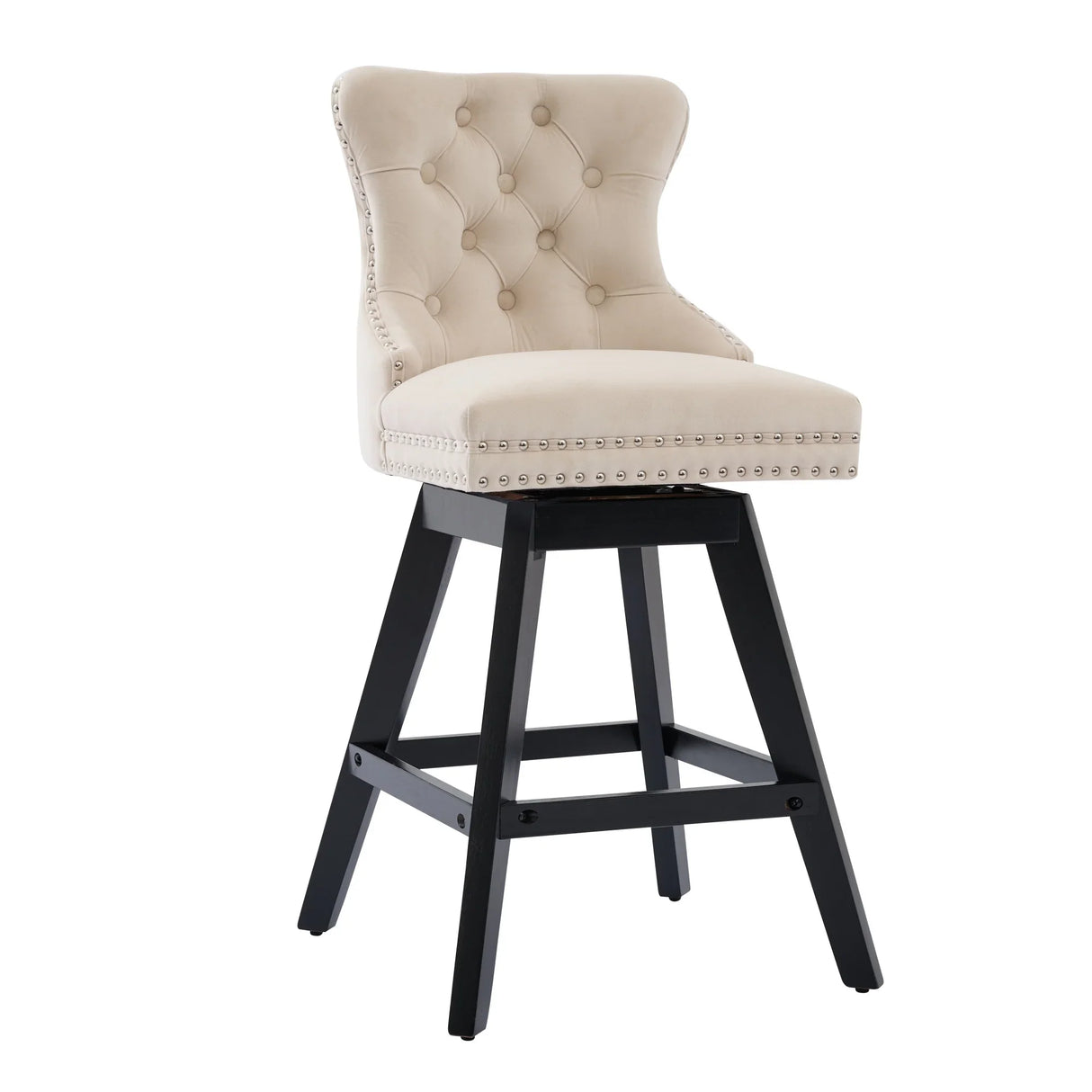 Bar Stools Counter Height Velvet Upholstered Set of 2 Beige - Furniture Home Direct