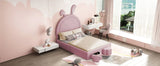 Rabbit Shaped Bed With Storage Stools Upholstered Pink - Furniture Home Direct