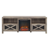 Industrial Farmhouse Metal Mesh Drop Down X Door Fireplace TV Stand - Furniture Home Direct
