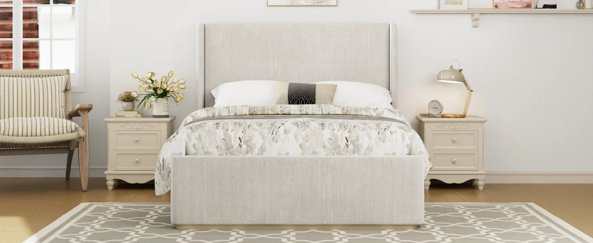 King Bed Corduroy Upholstered Storage Ottoman Light Grey - Furniture Home Direct