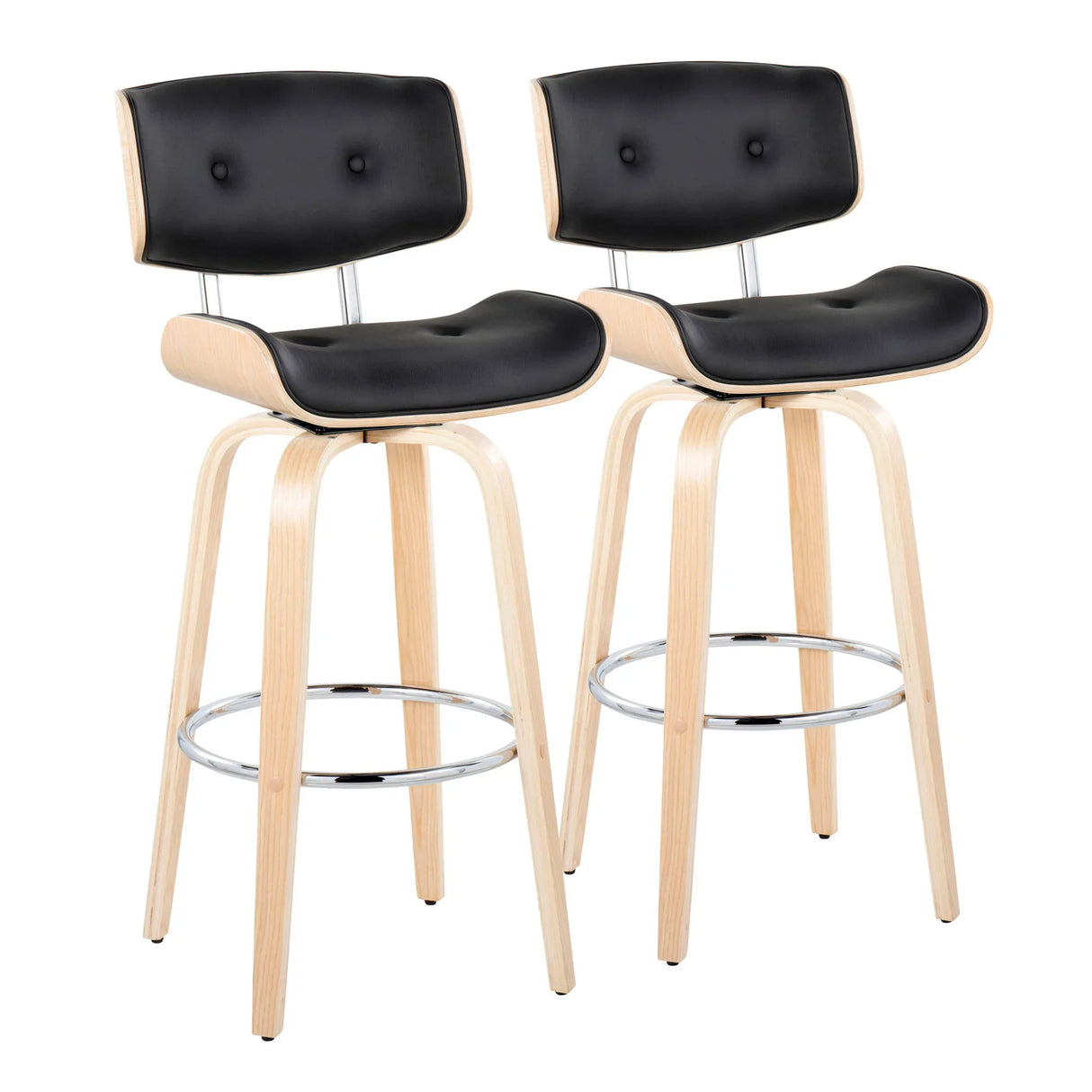 Lombardi - Mid Century Modern Fixed Height Barstool With Swivel With Round Footrest (Set of 2) - Furniture Home Direct