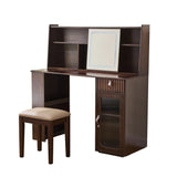 Modern Elegance Makeup Vanity Desk With Adjustable Lighted Mirror Storage Shelves Drawer And Cabinet - Walnut - Furniture Home Direct