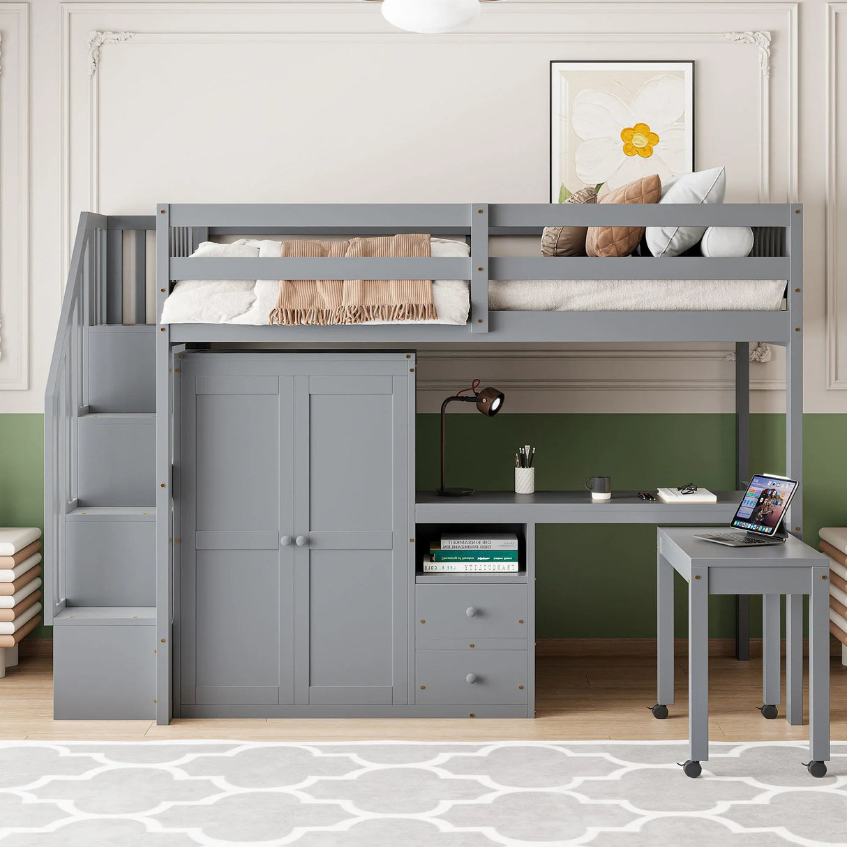 Loft Bed With Stairs, Bookshelf, Drawers, Desk & Wardrobe, Space Saving Multifunctional Furniture - Furniture Home Direct