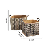 Square Palm Leaf Woven Wicker Storage Basket With Handles (Set of 2) - Back / Brown - Furniture Home Direct