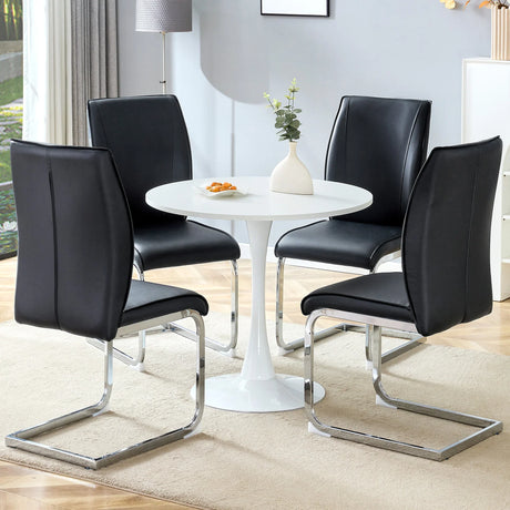 Dining Set Round White Table with PU Leather Chairs Black - Furniture Home Direct