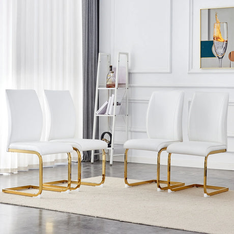 Dining Chairs Gold Frame Upholstered Set of 4 White - Furniture Home Direct