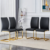 Dining Chairs Set 4 Modern PU Leather Gold Frame Black - Furniture Home Direct