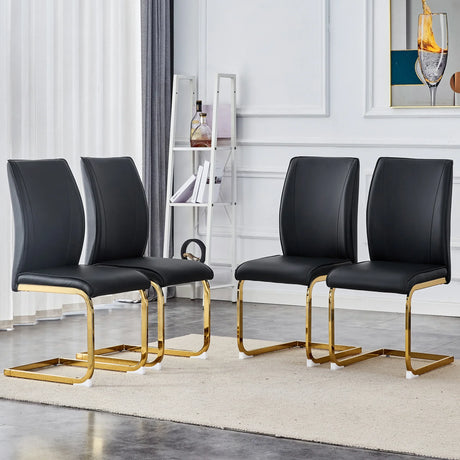 Dining Chairs Set 4 Modern PU Leather Gold Frame Black - Furniture Home Direct