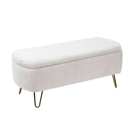 Storage Ottoman Bench For End Of Bed Gold Legs, Modern Camel Faux Fur Entryway Bench Upholstered Padded With Storage For Living Room Bedroom - Furniture Home Direct