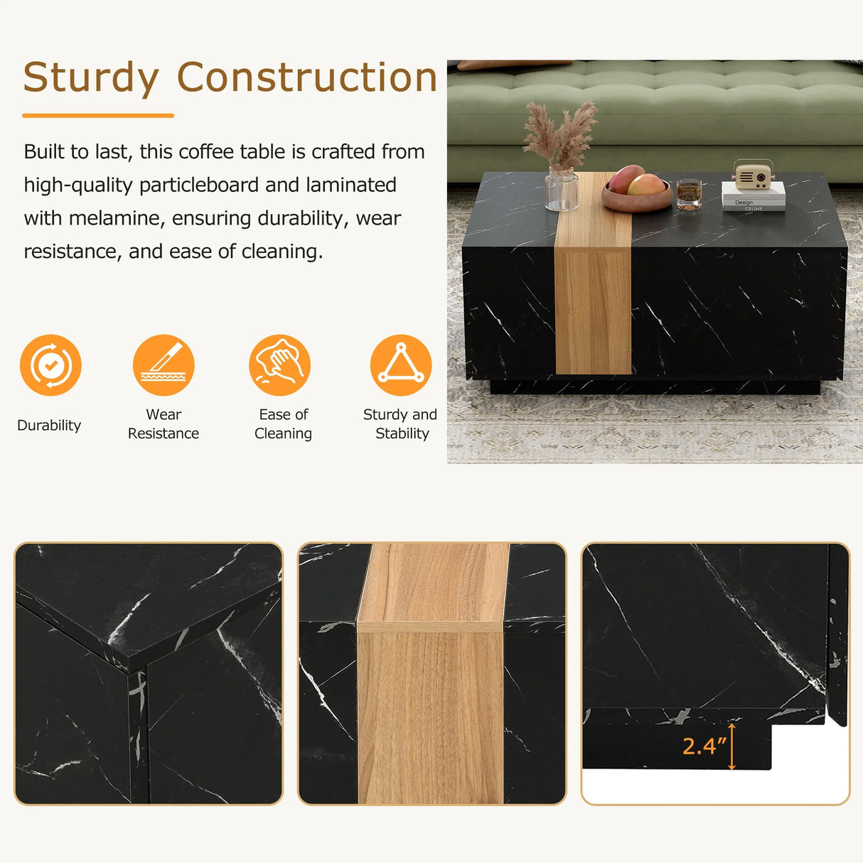 TV Stand Modern Marble Look With Wood Accent Black - Furniture Home Direct