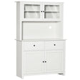 Homcom - 63.5" Kitchen Buffet With Hutch, Pantry Storage Cabinet With 4 Shelves, Drawers, Framed Glass Doors, Open Microwave Countertop - Antique White - Furniture Home Direct