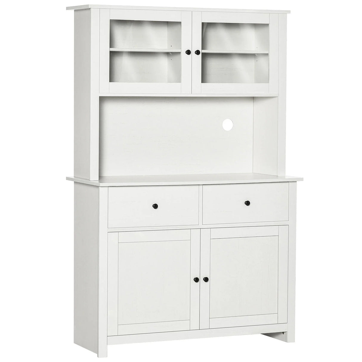 Homcom - 63.5" Kitchen Buffet With Hutch, Pantry Storage Cabinet With 4 Shelves, Drawers, Framed Glass Doors, Open Microwave Countertop - Antique White - Furniture Home Direct