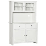 Homcom - 63.5" Kitchen Buffet With Hutch, Pantry Storage Cabinet With 4 Shelves, Drawers, Framed Glass Doors, Open Microwave Countertop - Antique White - Furniture Home Direct