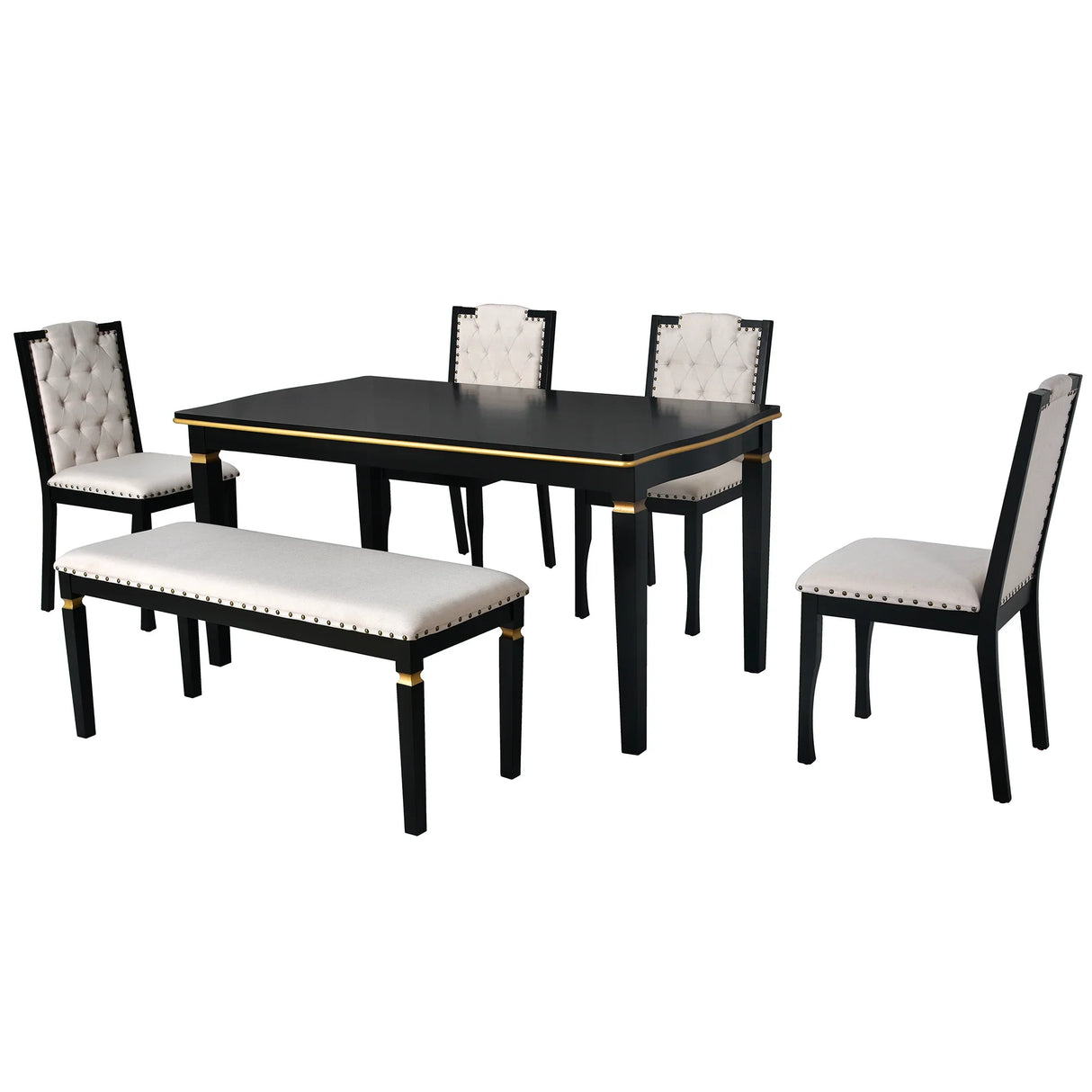 Dining Set With Tufted High Back Chairs And Bench Black - Furniture Home Direct