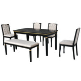 Dining Set With Tufted High Back Chairs And Bench Black - Furniture Home Direct